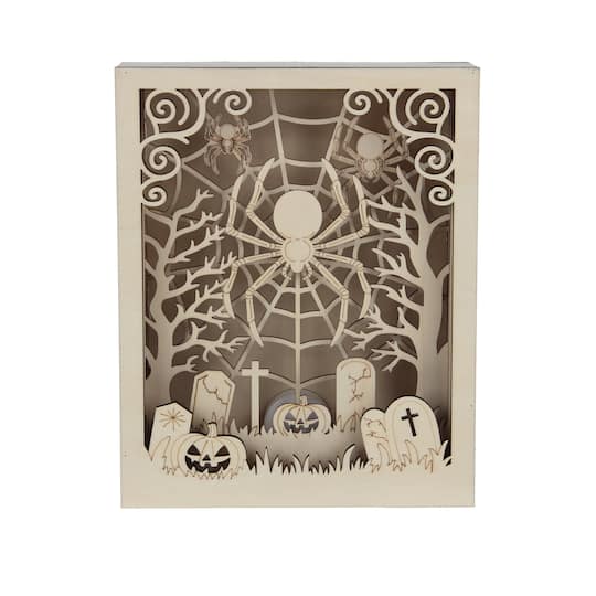 8.75" Spider's Web Shadow Box DIY LED Wood Décor by Make Market®